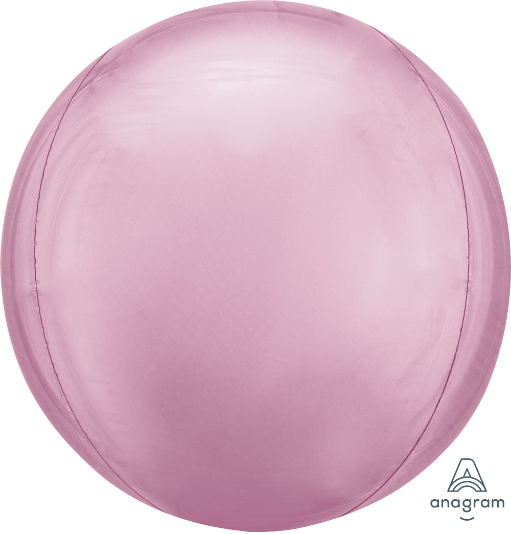 15 inch pastel pink Solid Orbz foil balloon with coordinating ribbon