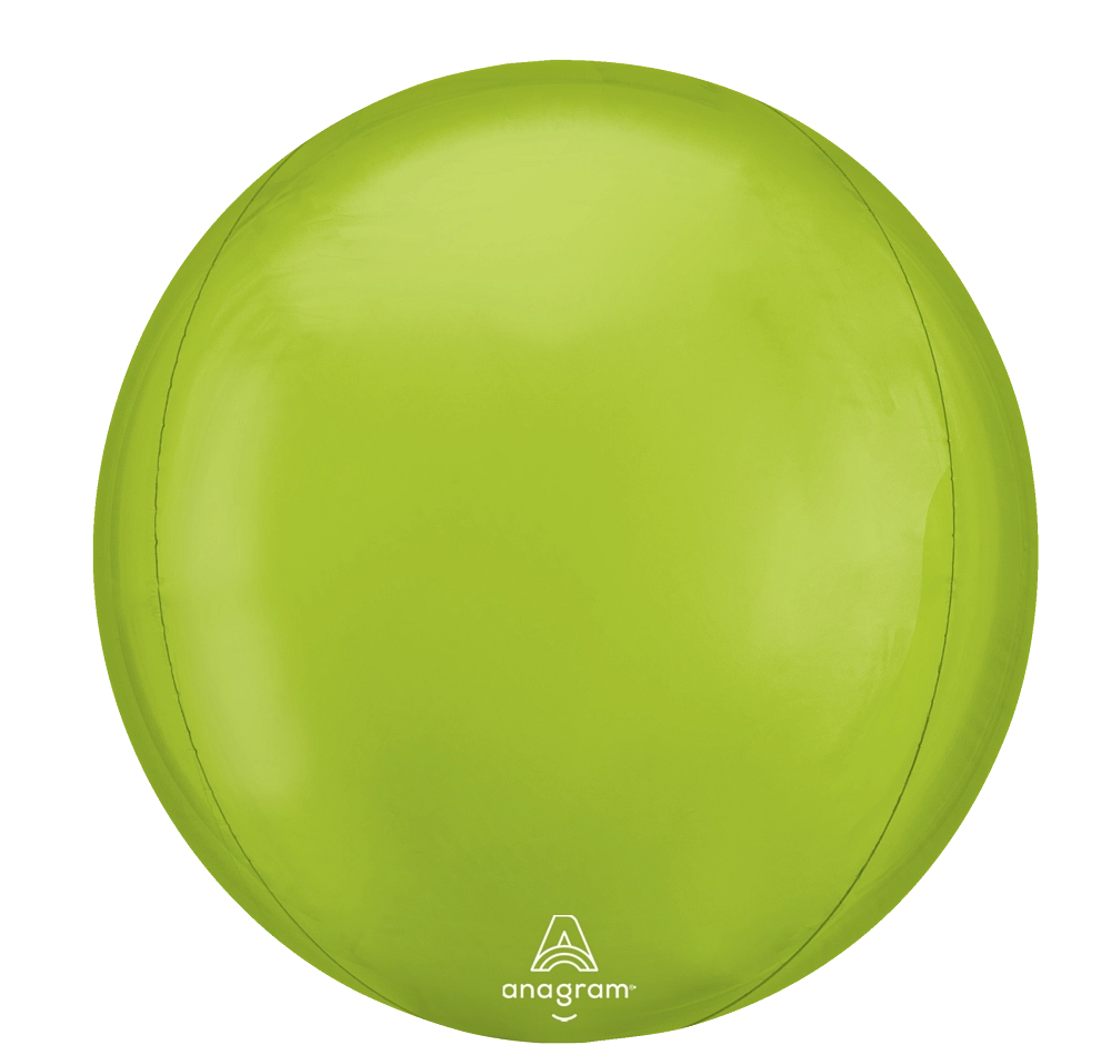 15 inch vibrant green Orbz foil balloon by Anagram with coordinating ribbon