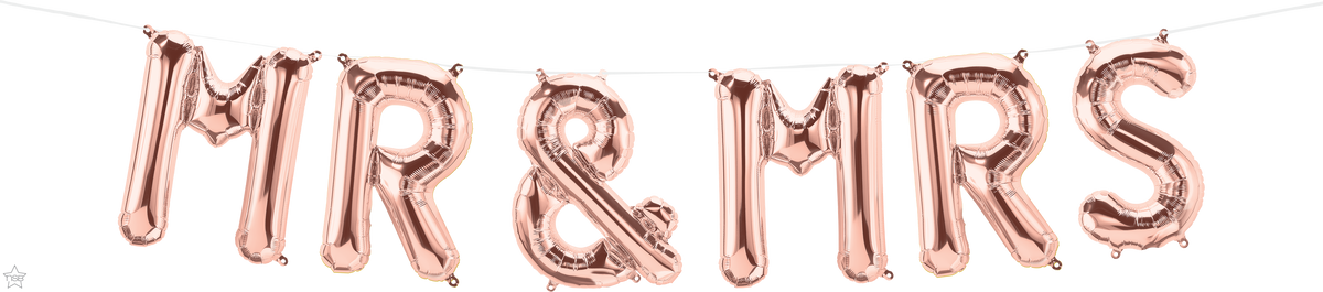Non-floating, Rose Gold Mr and Mrs Hanging Balloon Set