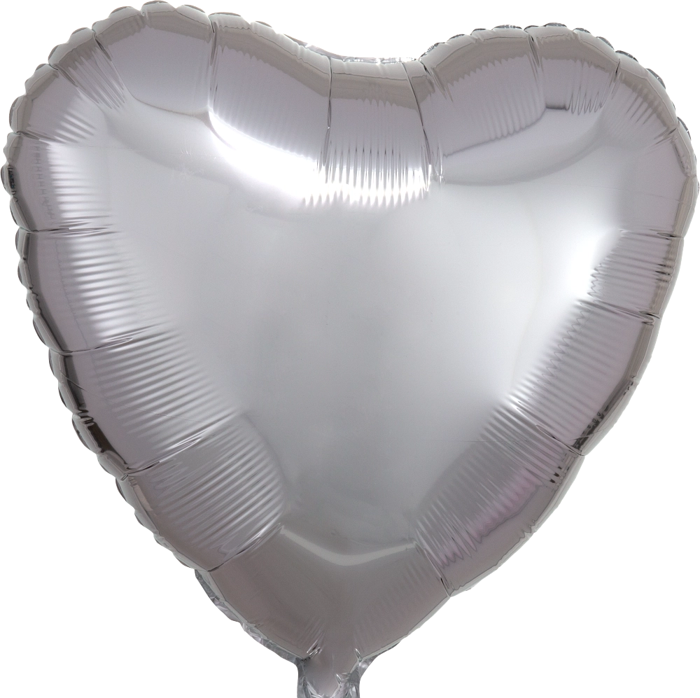 Metallic silver 18 inch heart foil balloon Anagram – classic chrome silver heart helium balloon