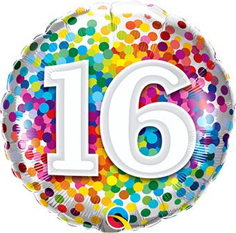 Age 16 Rainbow Confetti Birthday 18" Balloon (O)