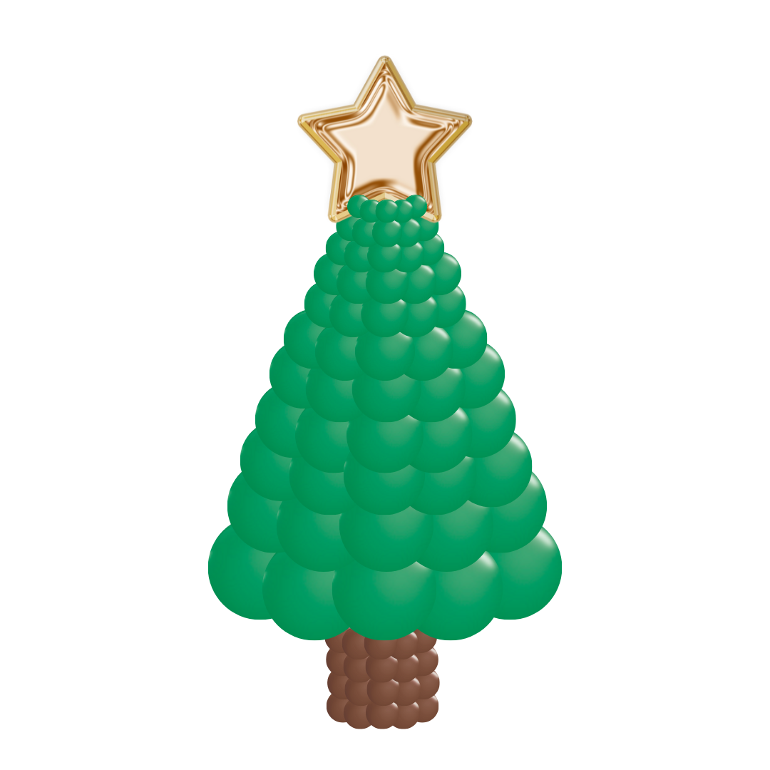 A Balloon Column that is in the shape of a classic green Christmas tree.