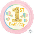 1st Birthday Girl Pink Hearts 18" Foil Balloon