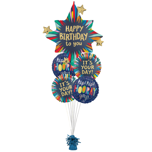 Satin Blue Burst Birthday Balloon Bouquet