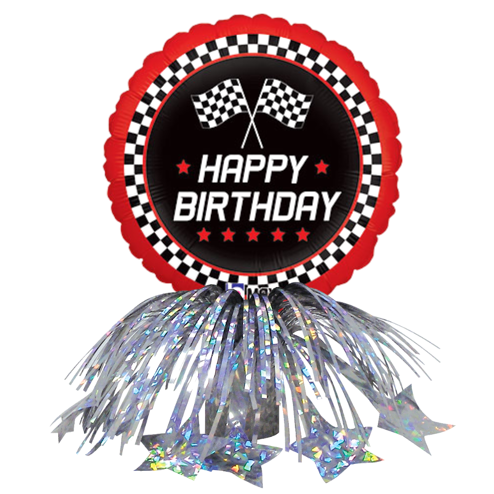 Happy Birthday Race Flags Fringe Centerpiece