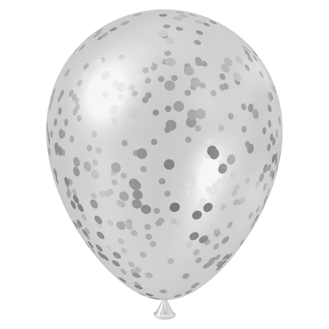 Medium Clear Silver Confetti Latex Balloon (18 Inch)