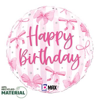 Happy Birthday Pink Bows Foil Balloon (18 Inch)