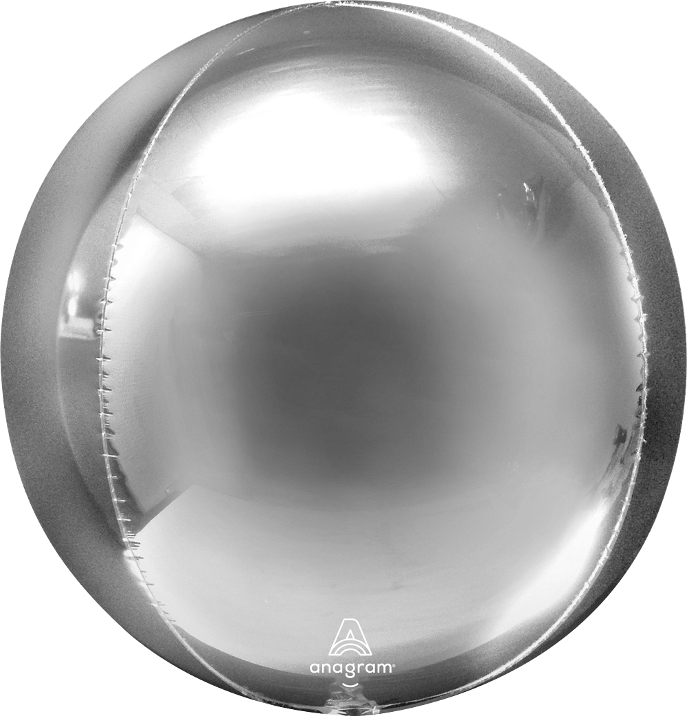15 inch silver Solid Orbz foil balloon with helium and coordinating ribbon