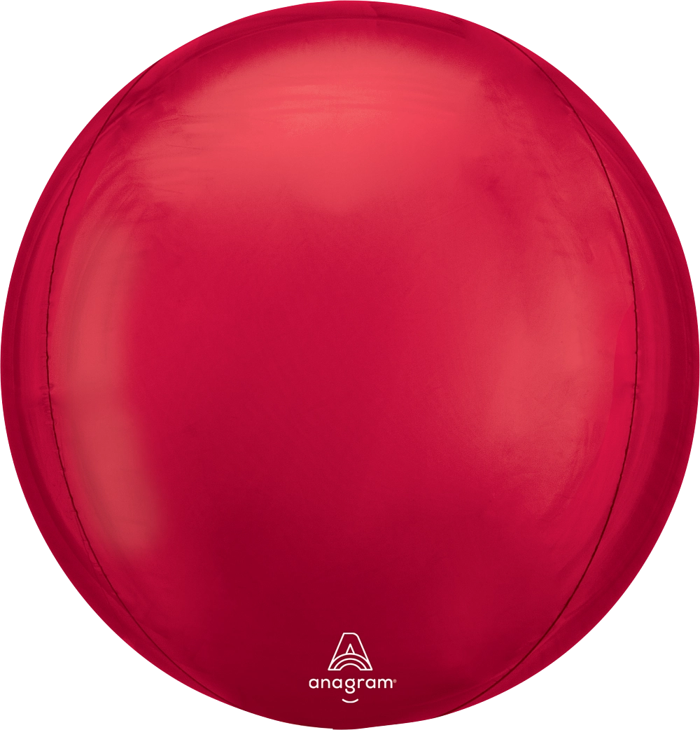 15 inch red Solid Orbz foil balloon by Anagram with coordinating ribbon