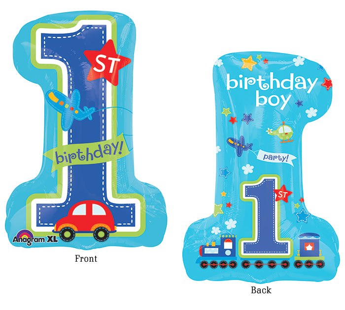 Birthday Boy 1st Birthday Transportation Vehicles Number One 28" Foil Balloon