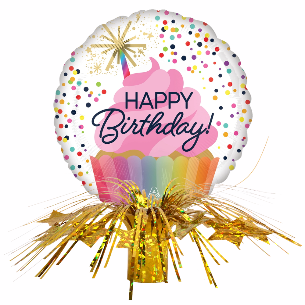 Rainbow Birthday Cupcake Fringe Centerpiece