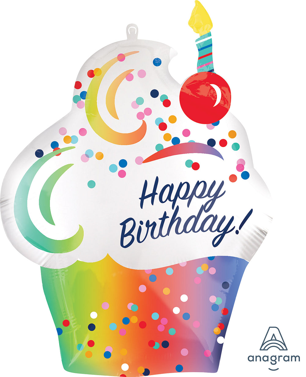 Happy Birthday Cupcake 27" Foil Balloon