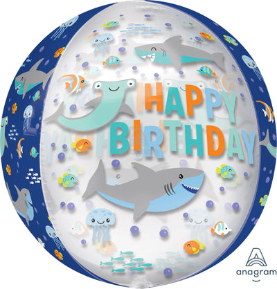 Happy Birthday Shark Orbz Balloon (15 Inch)