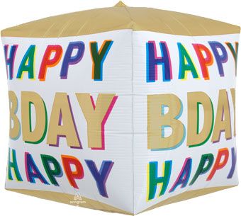 Happy Birthday White Gold Cubez Balloon (15 Inch)