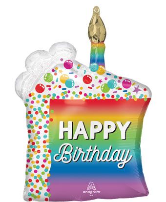 Happy Birthday Rainbow Cake Slice 28" Foil Balloon