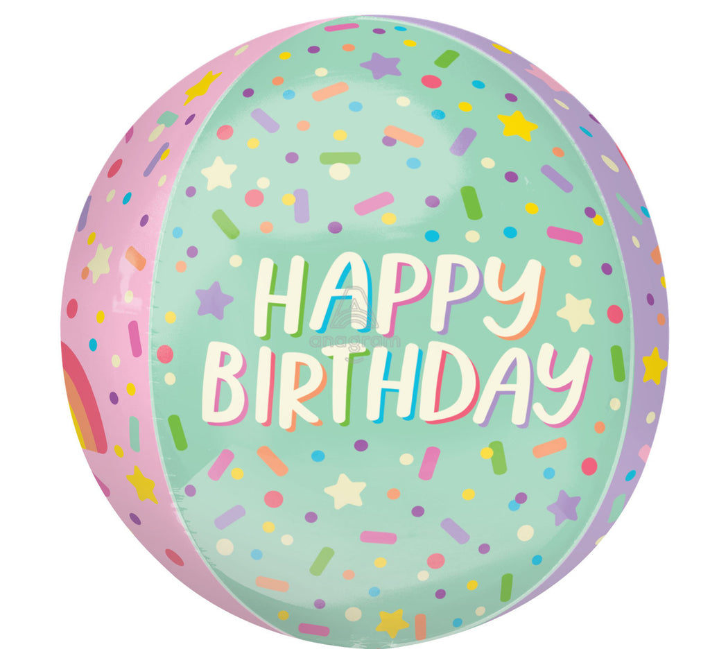 happy Birthday Ice Cream Party Orbz 15" Foil Balloon