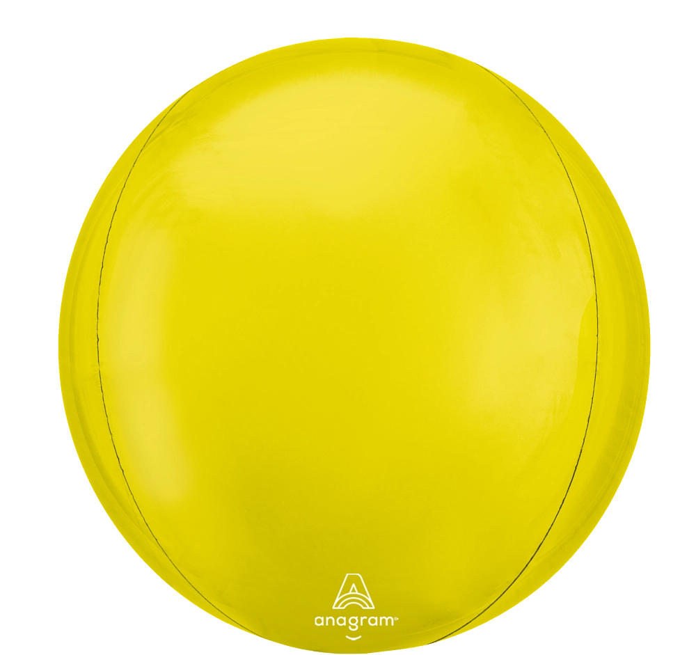 15 inch vibrant yellow Orbz foil balloon by Anagram with coordinating ribbon