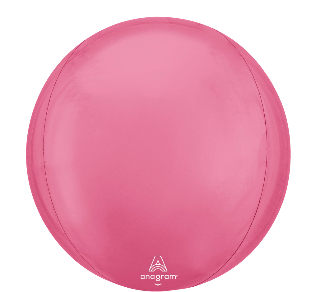 15 inch vibrant rose pink Orbz foil balloon by Anagram with coordinating ribbon