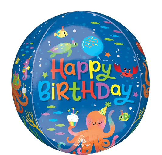 15 inch cute octopus birthday Orbz foil balloon with coordinating ribbon