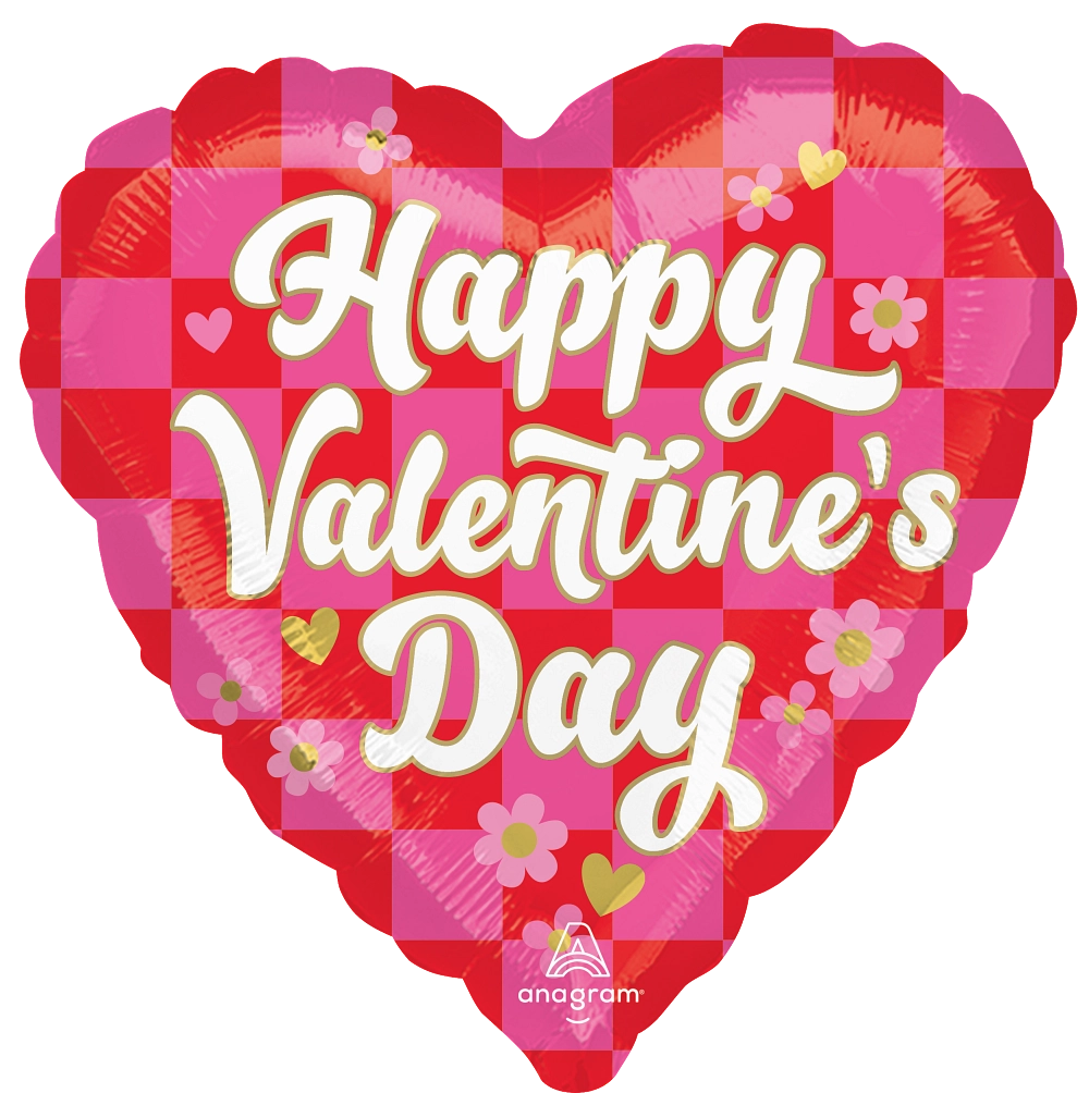 Happy Valentine's Day Checkerboard Love Small Heart Shape Foil Balloon (18 Inch)