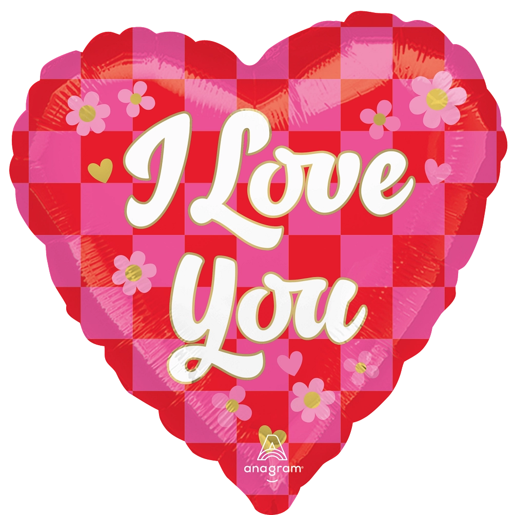 I Love You Checkerboard Heart Shape Foil Balloon (28 Inch)