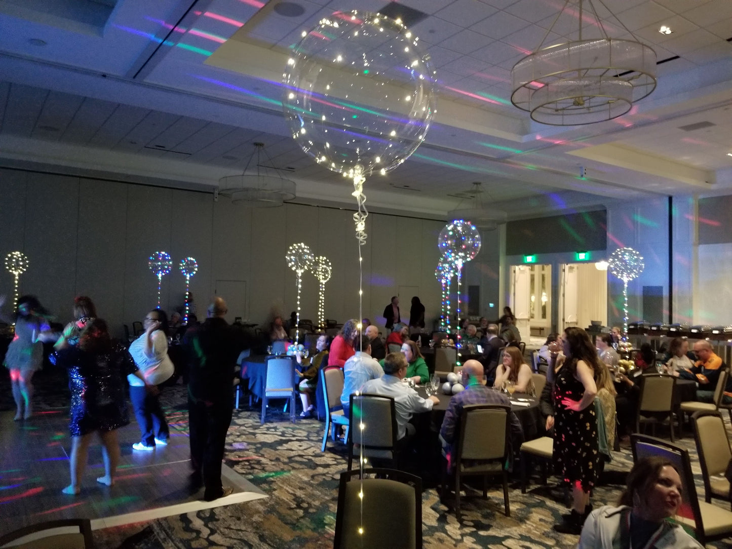18 inch white Crystal Clearz LED balloon with helium and ribbon ballroom