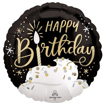 Happy Birthday Satin Black Wishes 18" Foil Balloon