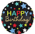 Happy Birthday Satin Neon Stars 18" Foil Balloon