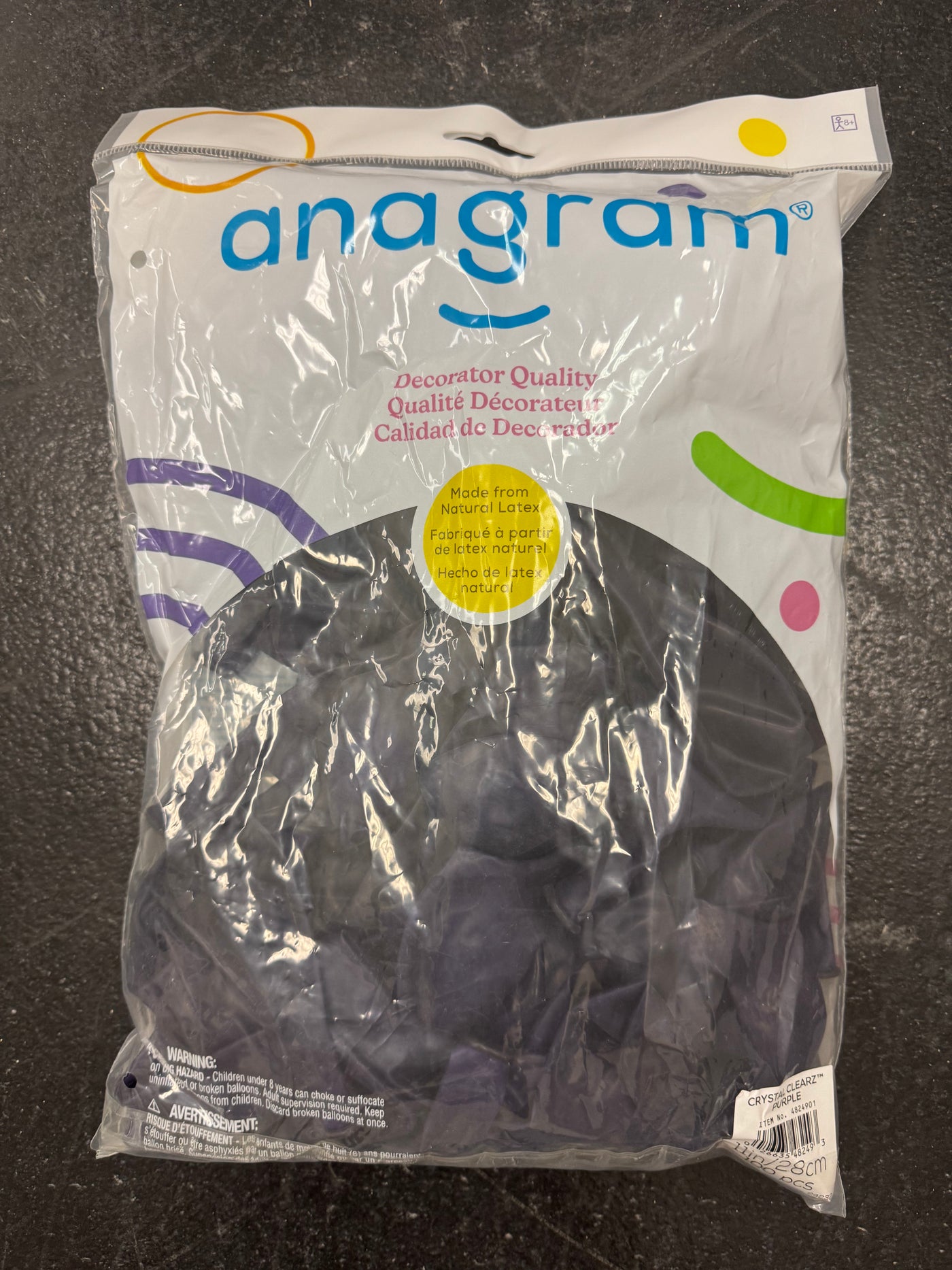 Crystal Clearz Purple Solid 11" Latex Bag