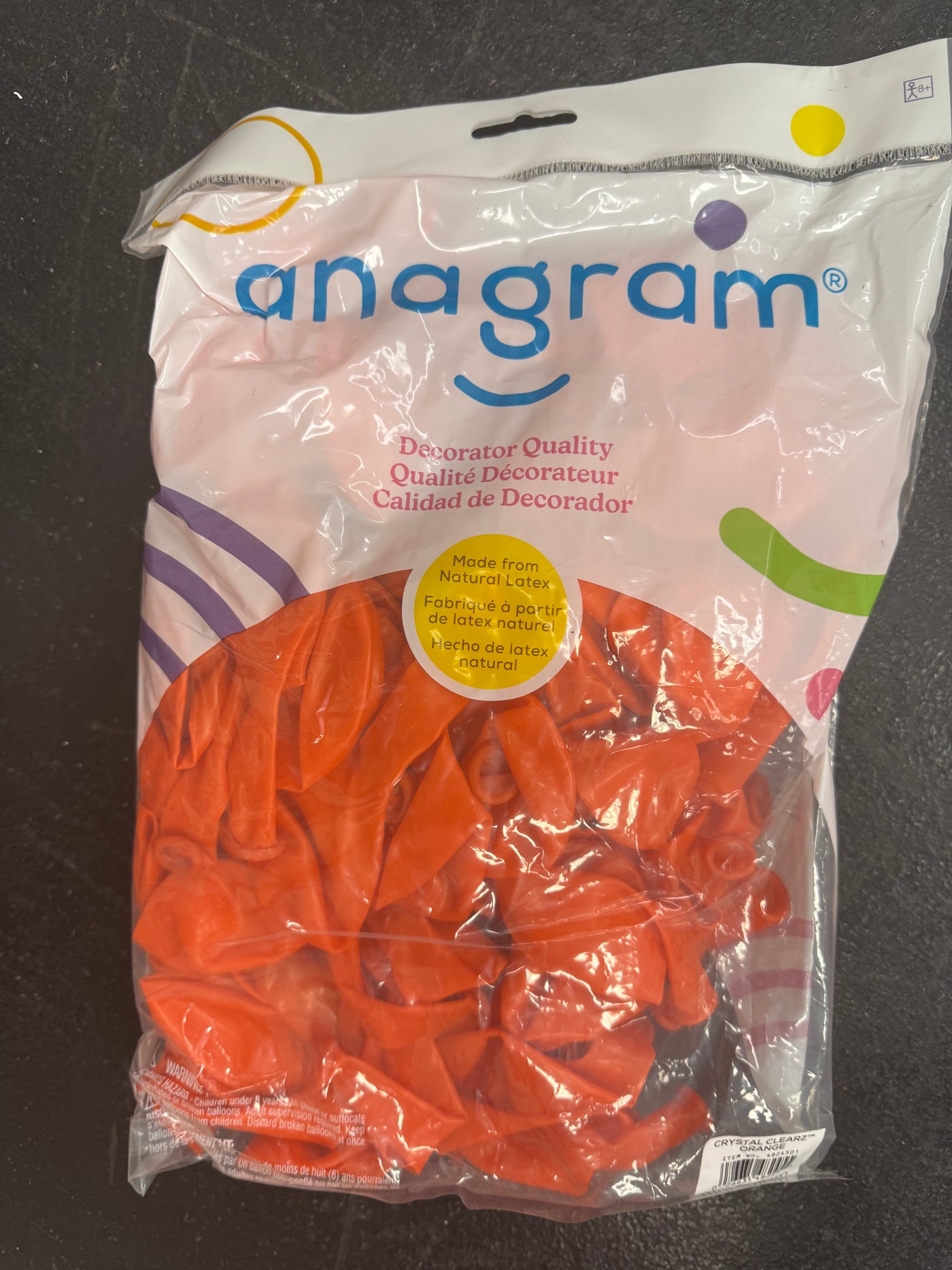 Crystal Clearz Orange Solid 11" Latex Bag