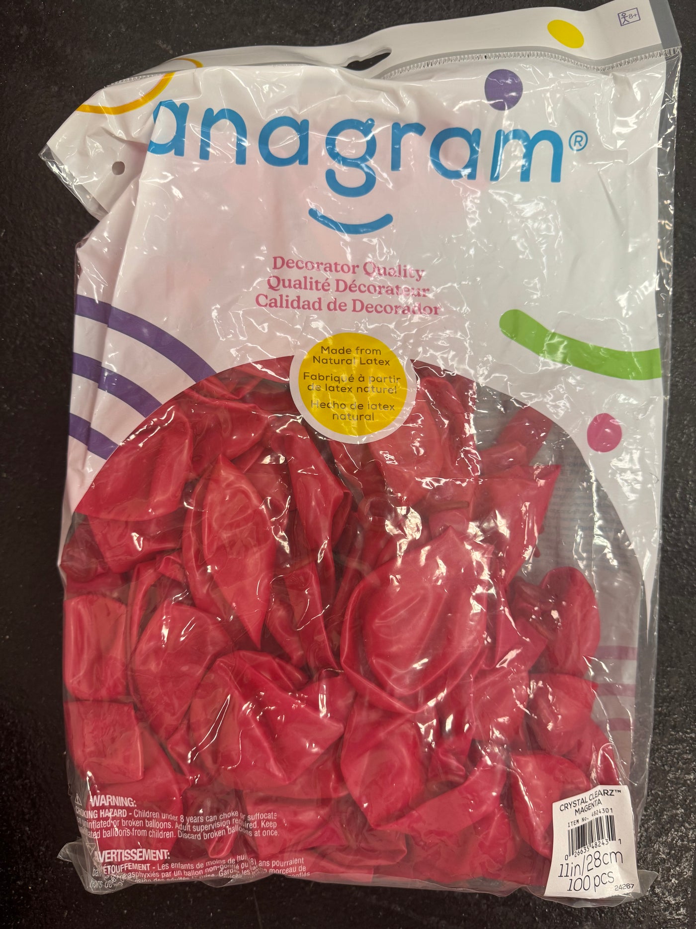 Crystal Clearz Magneta Pink Solid 11" Latex Bag