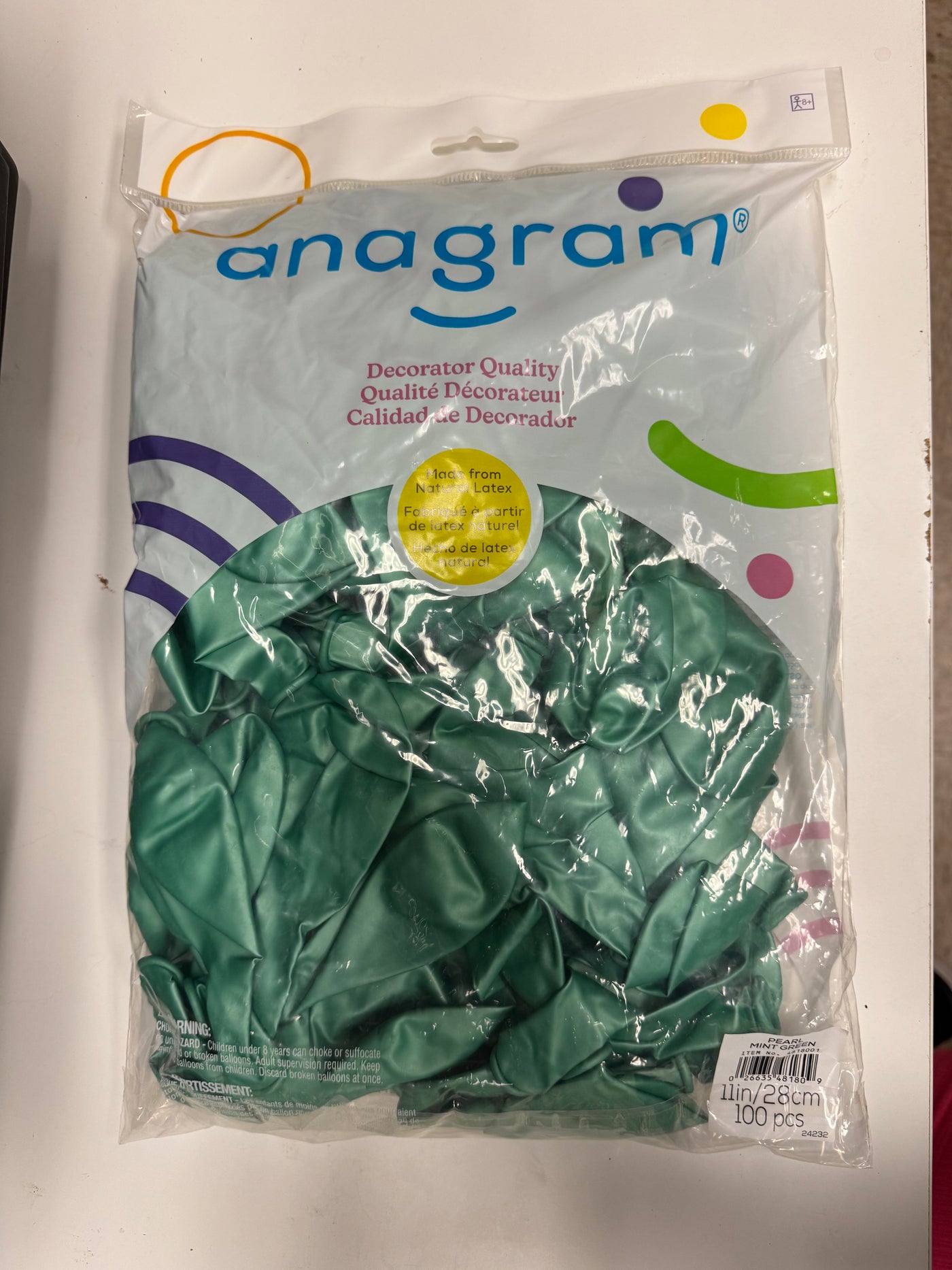 Pearl Mint Green Solid 11" Latex Bag