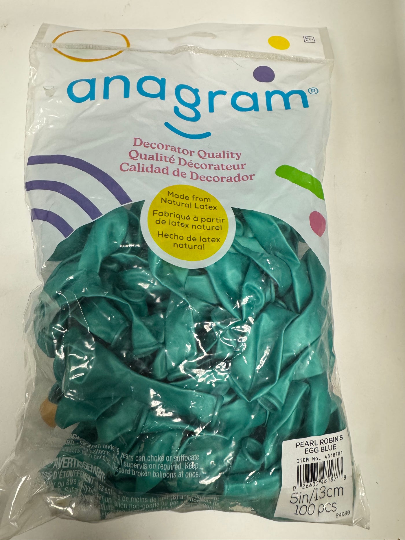 Pearl Robin's Egg Blue Green Solid 5" Latex Bag