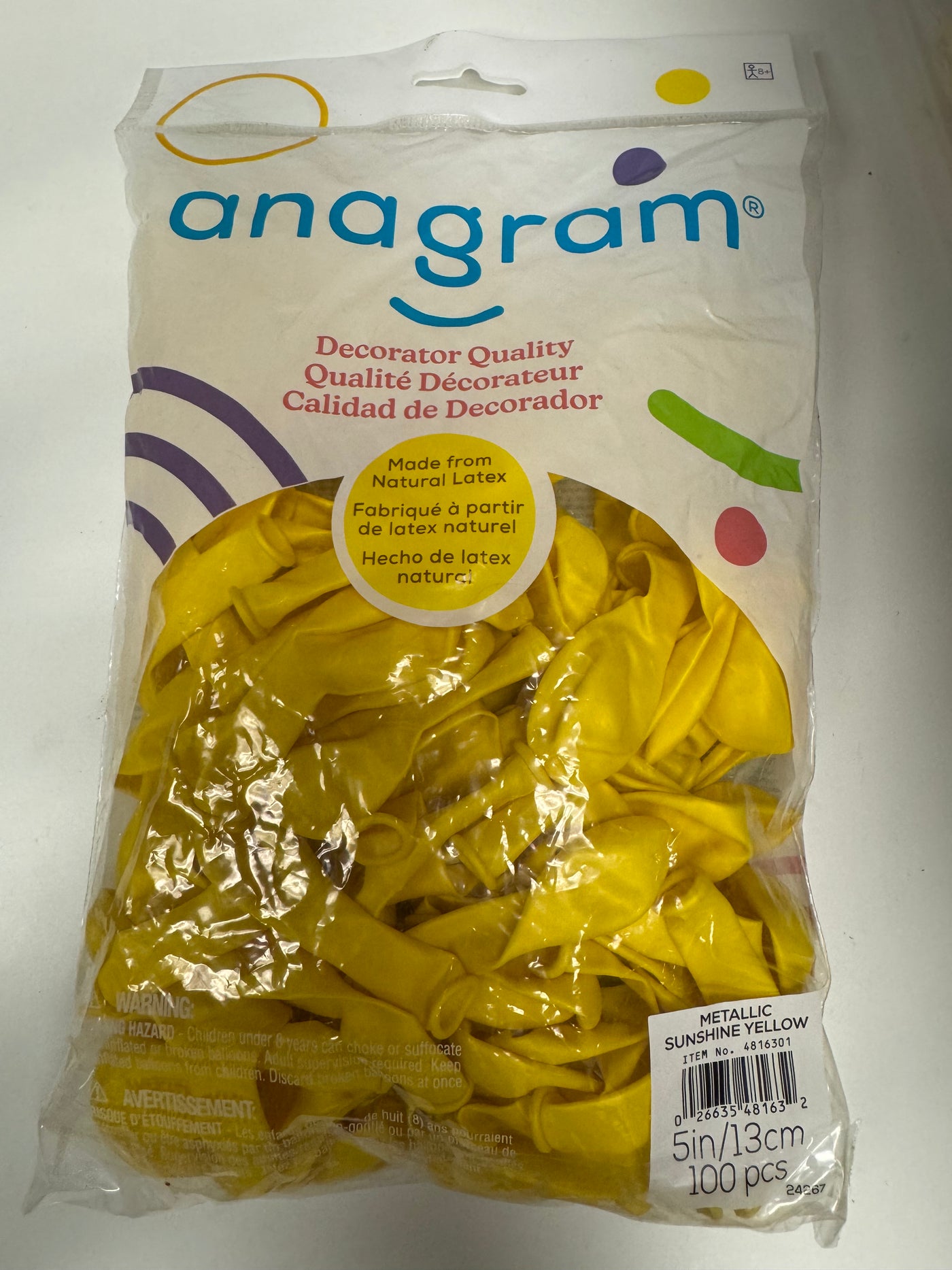 Metallic Sunshine Yellow Solid 5" Latex Bag