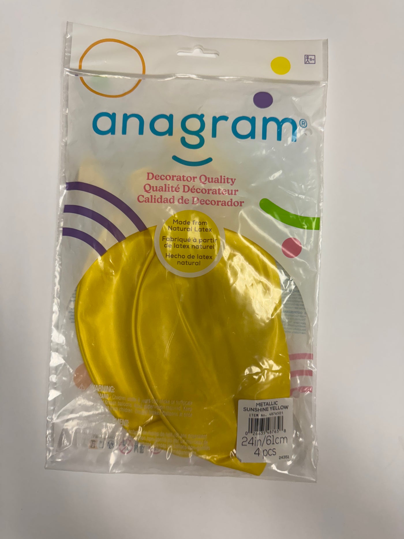 Metallic Sunshine Yellow Solid 24" Latex Bag