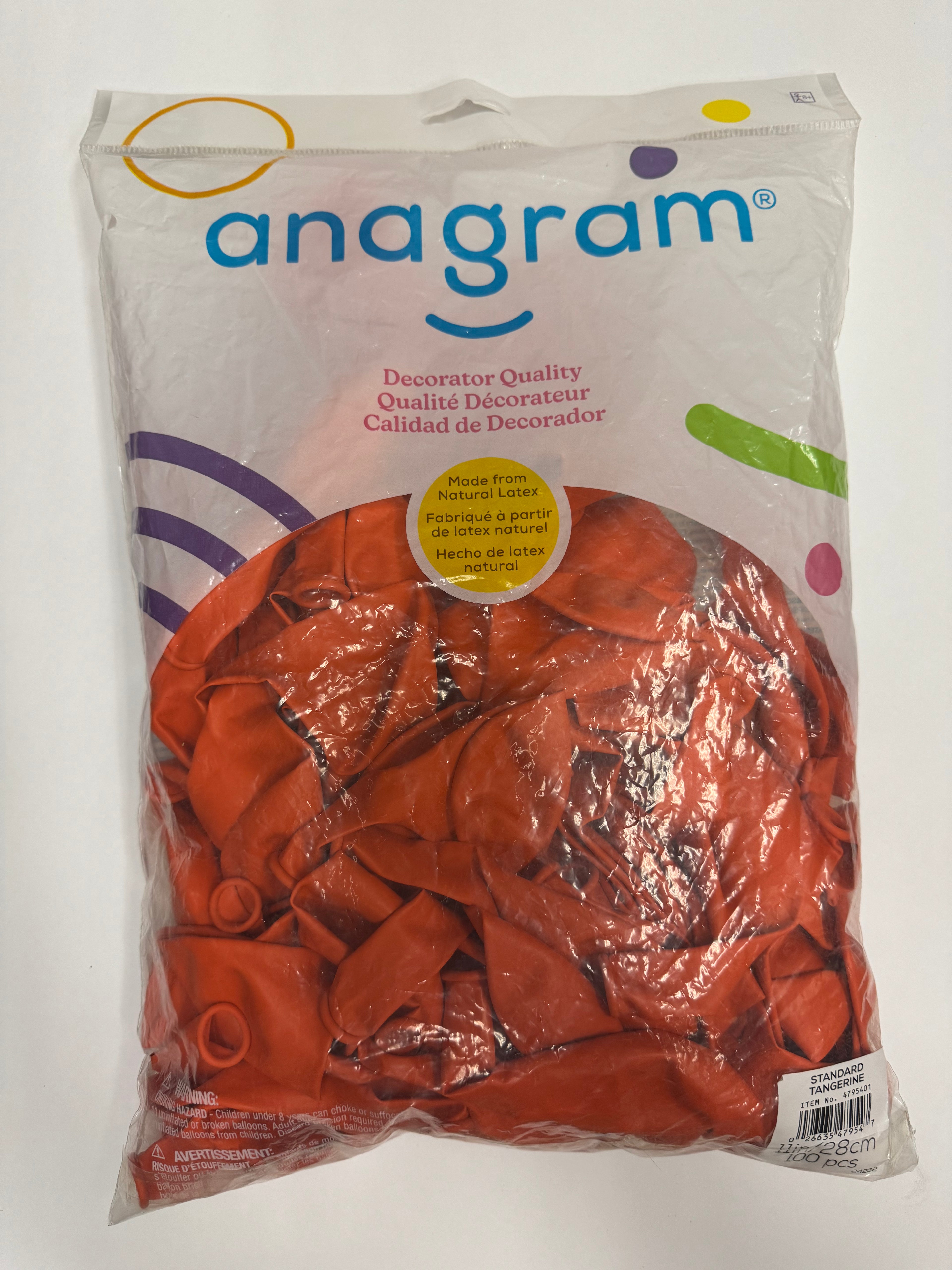 Standard Tangerine Orange Solid 11" Latex Bag