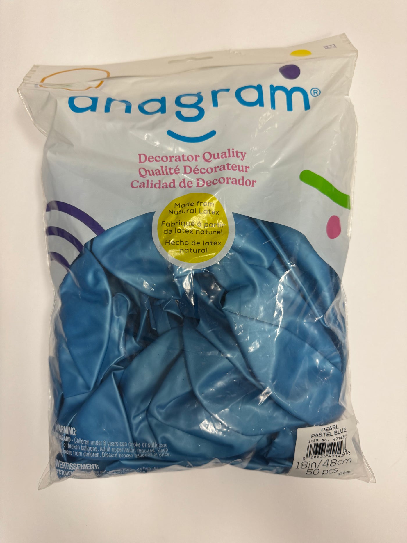 Pearl Pastel Blue Solid 18" Latex Bag