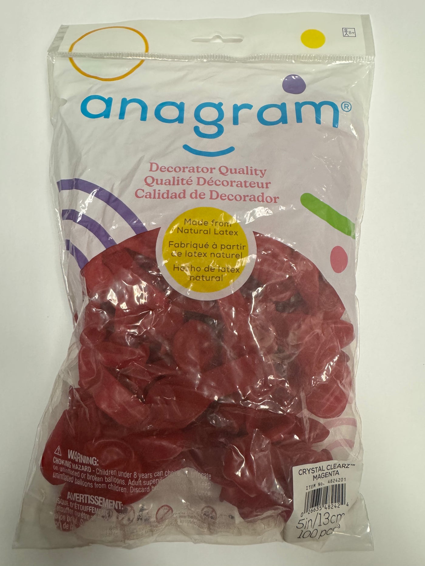 Crystal Clearz Magneta Pink Solid 5" Latex Bag