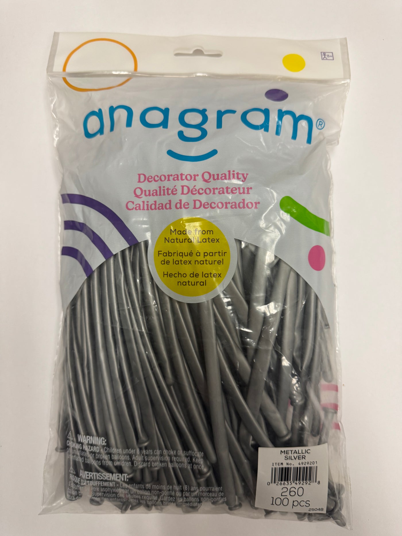 Metallic Silver Solid 260 Twisting Latex Bag