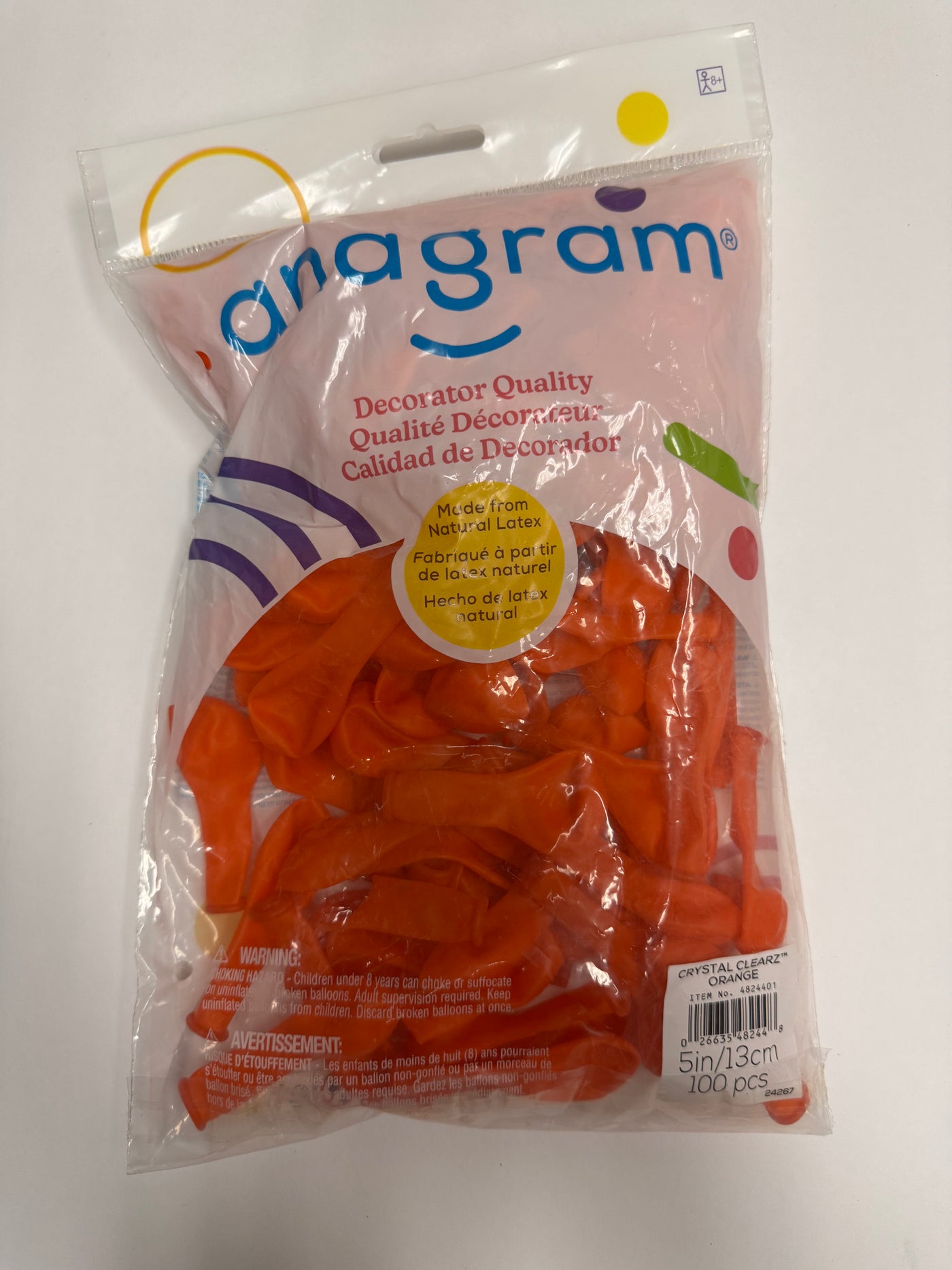 Crystal Clearz Orange Solid 5" Latex Bag