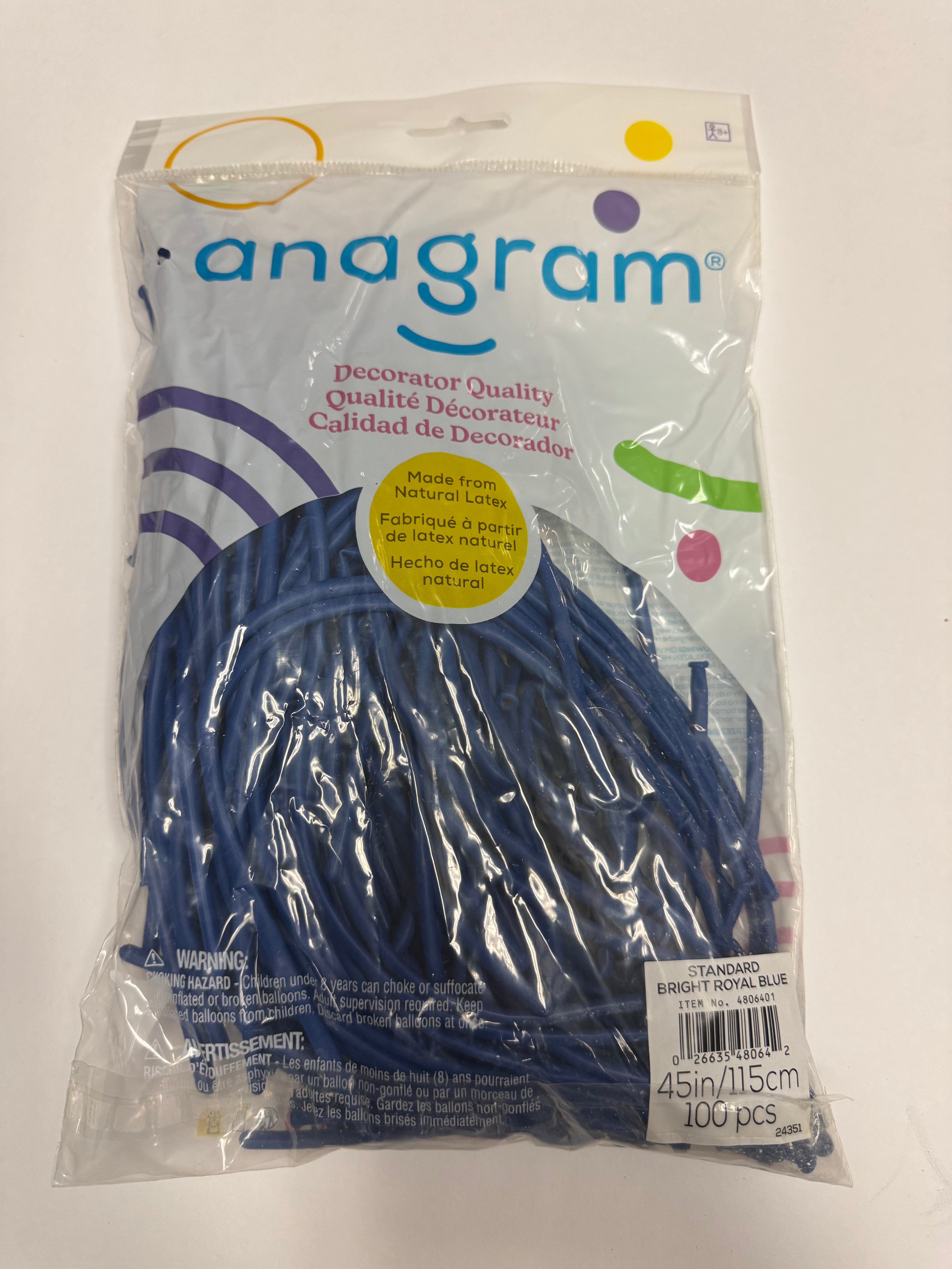 Standard Bright Royal Blue Solid 160 Twisting Latex Bag