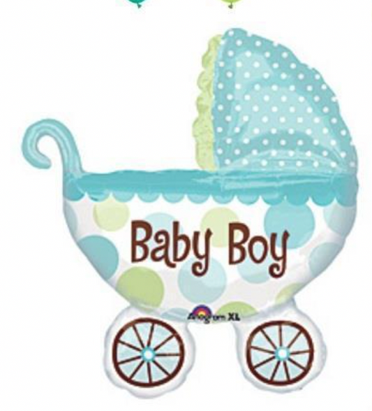 It's a Boy polka dots baby carriage foil balloon Qualatex – boy baby shower helium balloon