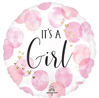 It's a Girl watercolor dots 18 inch foil balloon Anagram – pink baby shower helium balloon