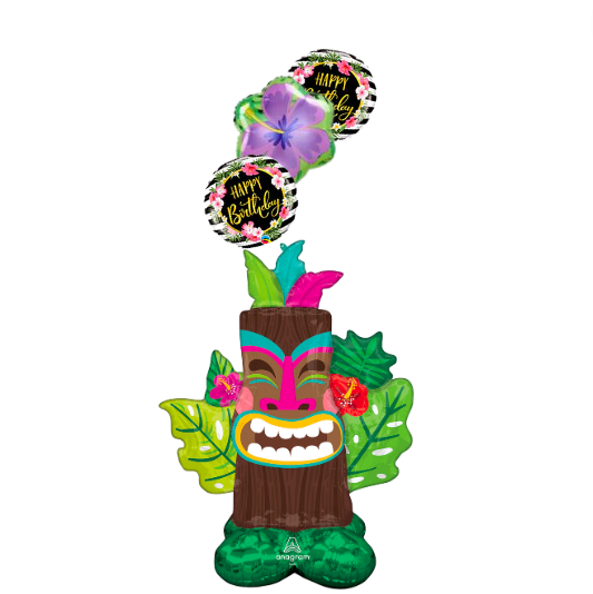 Tropical Birthday Tiki Trio Bouquet (4 Balloons)