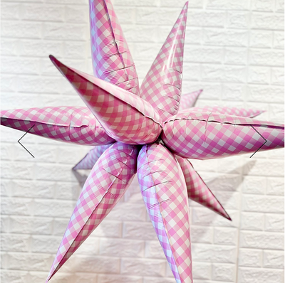 Pink Gingham Starburst 40" Non-Floating Foil Balloon