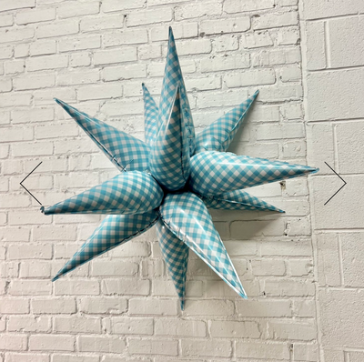 Blue Gingham Starburst 40" Non-Floating Foil Balloon