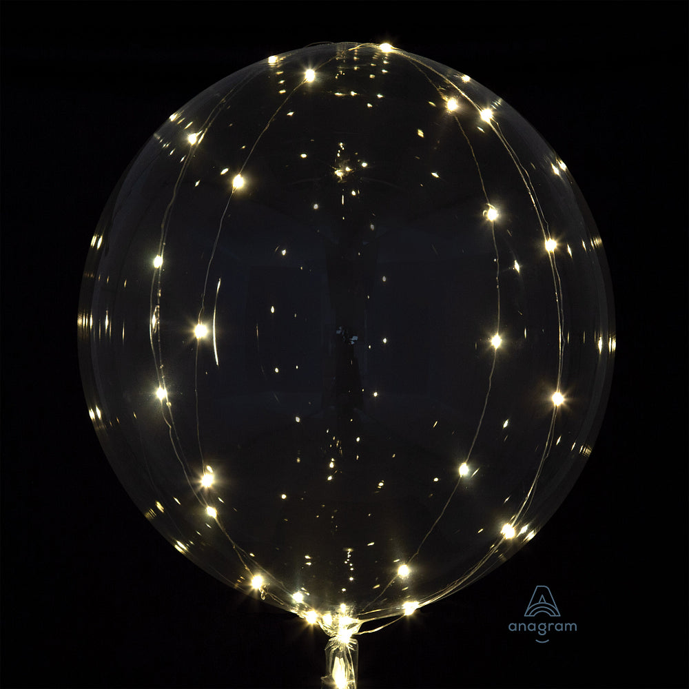 18 inch white Crystal Clearz LED balloon with helium and ribbon