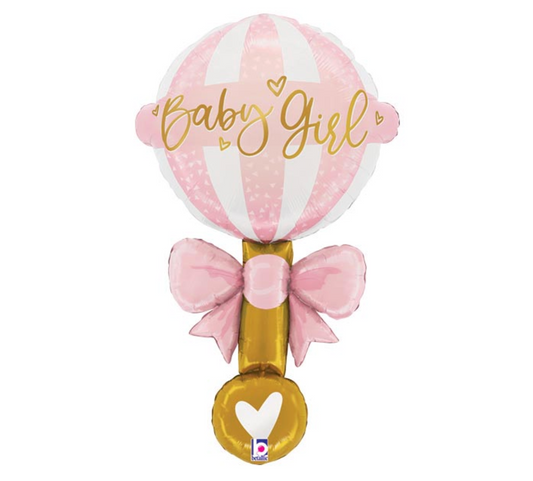 Baby Girl Bow Rattle 35 inch foil balloon Betallic – large pink rattle baby shower helium balloon