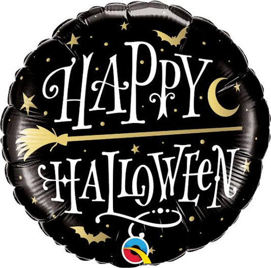 Happy Halloween Golden Broomstick Witches Foil Balloon