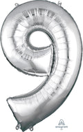 Floating Silver Number "9" Balloon (3 Foot or 34 Inch)